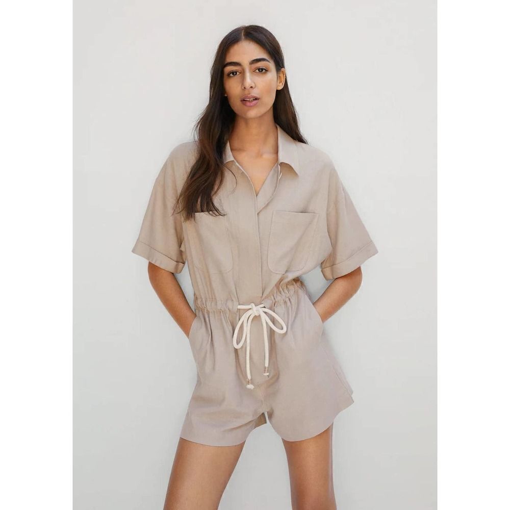Mango Linen Blendjumpsuit Pockets Drawstringnew
